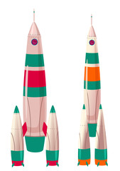 Cartoon colorful illustration. Rocket set  isolated on white background