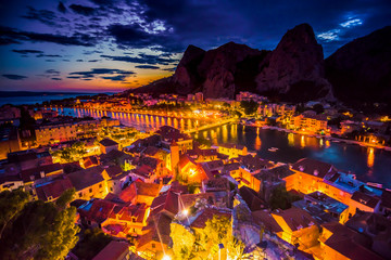 Cityscape of old croatian resort - Omis town. Adriatic sea, Dalmatia coast, Croatia, Europe. Summer...