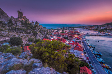 Cityscape of old croatian resort - Omis town. Adriatic sea, Dalmatia coast, Croatia, Europe. Summer...