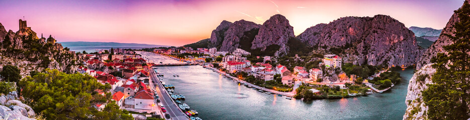 Cityscape of old croatian resort - Omis town. Adriatic sea, Dalmatia coast, Croatia, Europe. Summer sunset. Travel Croatia © Zedspider