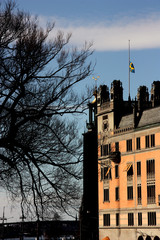 Fototapeta premium Svenska flaggan på halv stång på Rosenbad.