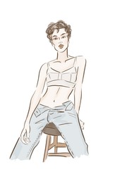woman fashion sketch. illustration