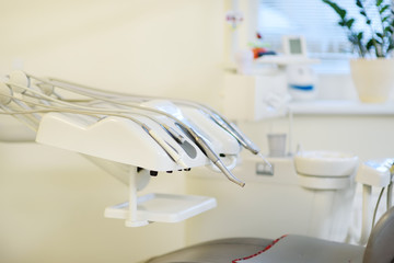 Different dental instruments and tools in a dentists office