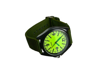 Green wrist watch isolate on white