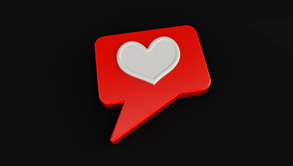3D rendering of like icon isolated on Black background,