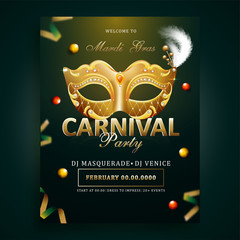 Mardi gras carnival mask flyer and flying streamers on green background with mask reflection, 3d illustration - Vector © ashish