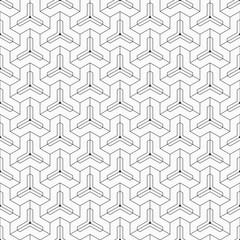 Abstract seamless pattern. Modern stylish texture. Linear style. Geometric tiles with triple hexagonal elements. Vector monochrome background.