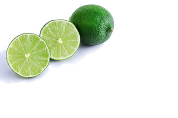 Sliced fresh lime fruit isolated on white background.Close-up.