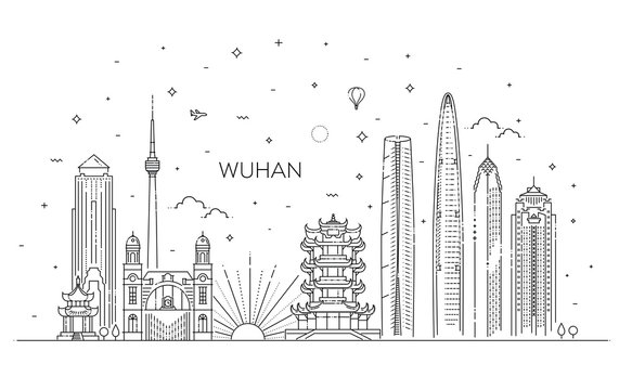 Outline Wuhan China City Skyline. Vector Illustration