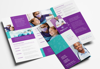 Trifold Brochure Layout with Medical Themed Illustrations