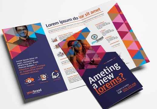 Trifold Brochure Layout with Geometric Pattern Elements