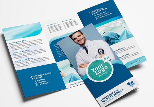 Trifold Brochure Layout with Medical Themed Illustrations