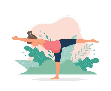 Pregnant woman doing yoga workout. Pregnancy health concept. Cute vector illustration in flat style