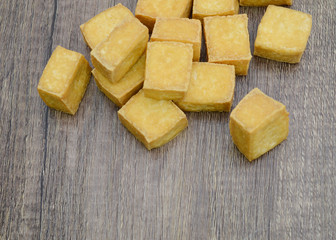 fried tofu cubes top down