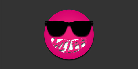 Hipster pink face in 3d style on dark background