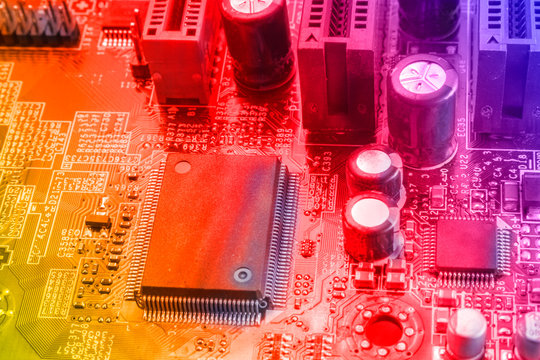 Modern electronic elements on a computer board.