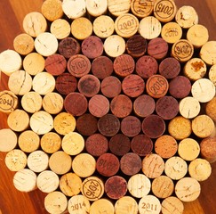 Wine corks arranged in a heart shape