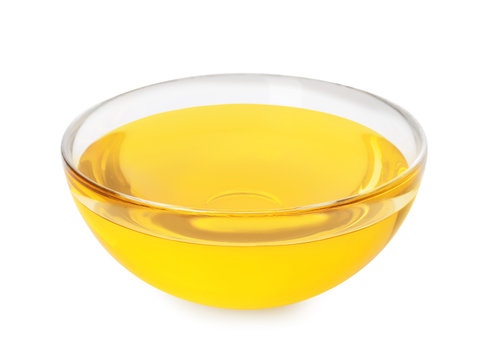 Cooking Oil In Glass Bowl Isolated On White