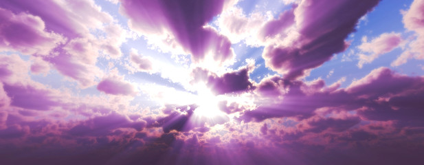 Sunset / sunrise with clouds, light rays and other atmospheric effect, 3d illustration