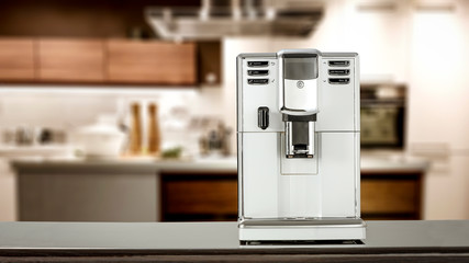 Coffee machine in kitchen interior and free space for your decoration. 