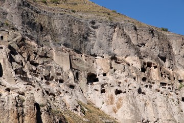 Vardzia ancient cave city-monastery in the Erusheti Mountain near Aspindza, Georgia. This is a popular tourist attraction. 