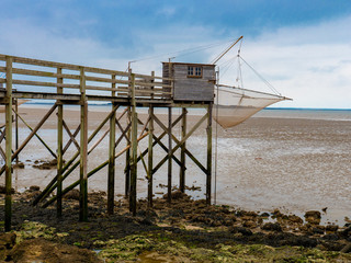 Fototapeta na wymiar Fisherman's wharf in northern France, low low tide