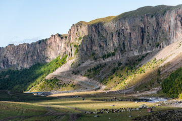 beautiful landscape in the highlands, textural hills with incident light.
