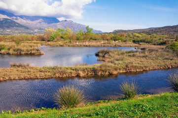 Beautiful wetland landscape. Montenegro, Tivat. View of Tivat Salina  ( Tivatska Solila )