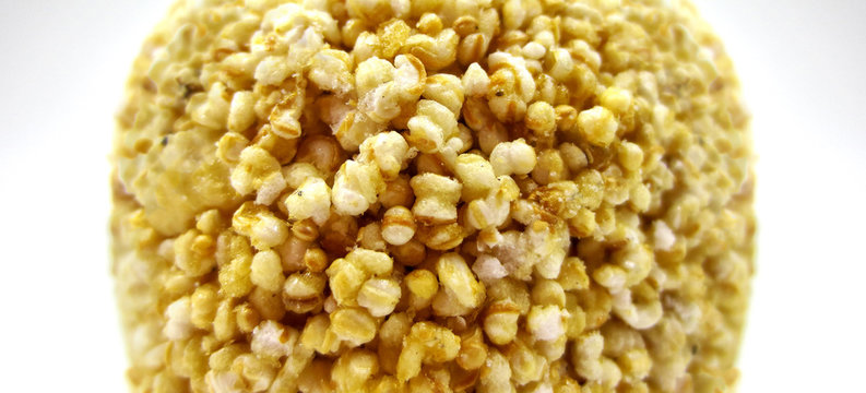 closeup  Amaranth or rajgira lahi or sweet two laddu. 