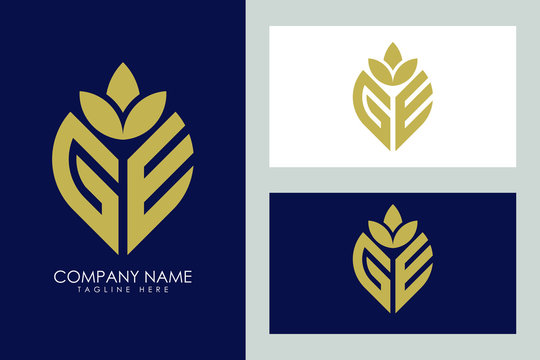 Initial letter G E with abstract leaf logo sign symbol