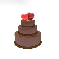 3d illustration.   Сake with hearts. 