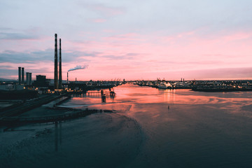 An Amazing Sunset Over Poolbeg And River Liffey.