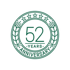 52 years anniversary celebration logo template. Line art vector and illustration.