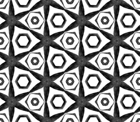 Black and white kaleidoscope seamless pattern. Han