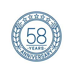 58 years anniversary celebration logo template. Line art vector and illustration.