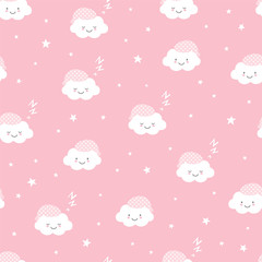 Seamless pattern with clouds and stars. Nursery print