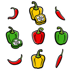 Chili and pepper set. Collection icon pepper. Vector