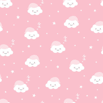 Seamless pattern with clouds and stars. Nursery print © magicmary