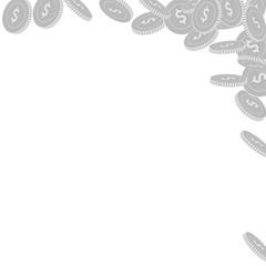 Obraz premium American dollar coins falling. Scattered black and