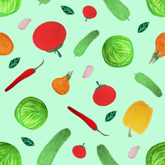 gouache hand drawn vegetables seamless pattern. organic vegetables seamless pattern for textile, fabric, wrapping, wallpaper