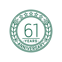61 years anniversary celebration logo template. Line art vector and illustration.