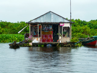Tonle Sap Lake, Cambodia - October 24, 2008: Traditonal floating house of fisherman on Tonle Sap...