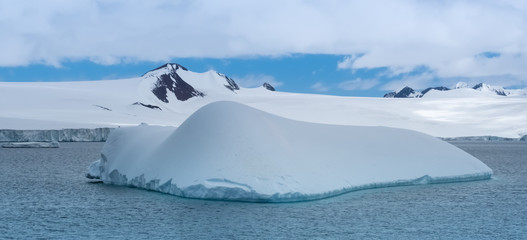 Adelie penguins on icebergs and icefloats along the coast of the Antarctic Peninsula, Antarctica