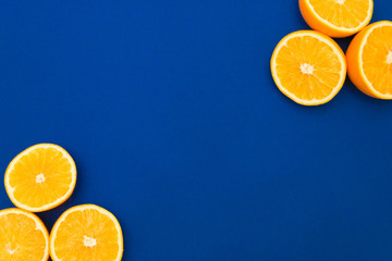 Close-up of a bunch of oranges sliced. Free space for text