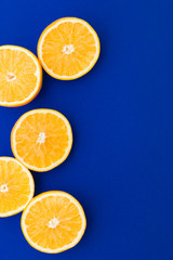 Close-up of a bunch of oranges sliced. Free space for text
