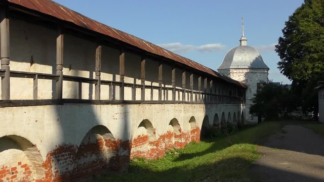 The courtyard and the wall of the ancient Russian monastery. Pereslavl-Zalessky is an ancient Russian city in the Yaroslavl region.