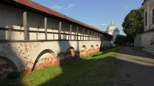 Pereslavl-Zalessky is an ancient Russian city in the Yaroslavl region. The courtyard and the wall of the ancient Russian monastery.