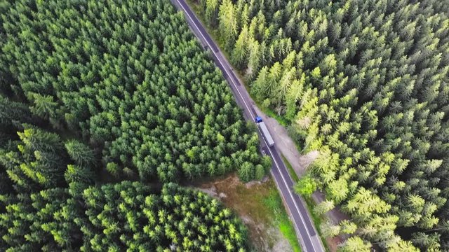 Sovata city, forest and valley from above. Aerial drone shot. Bird view. Panorama