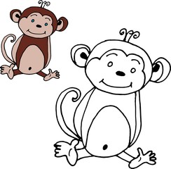 Coloring the outline of a cartoon monkey Vector illustration for children.