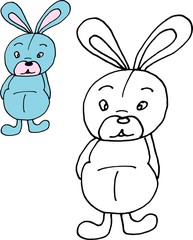  Rabbit . Plush Hare. Outline on a white background. Hand drawing.